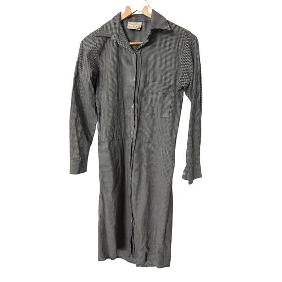 Lekha Women's XS/S Black White Checkered Midi Dress Button Down Collared Pockets - Picture 1 of 6